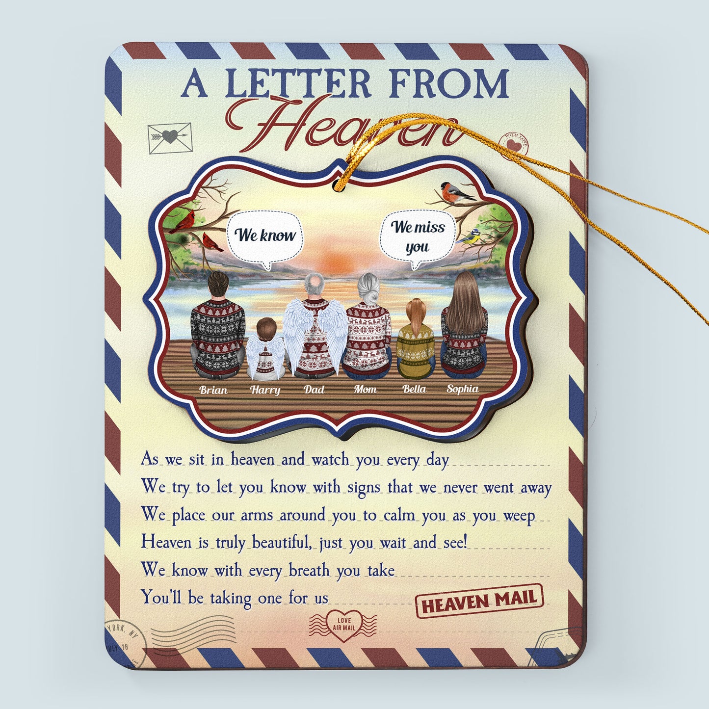 A Letter From Heaven With Kids - Personalized Wooden Card With Pop Out Ornament - Christmas, Loving, Memorial Gift For Family With Lost Ones, Parents, Grandparents, Children