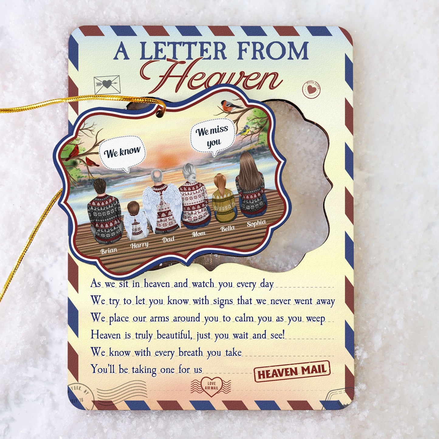 A Letter From Heaven With Kids - Personalized Wooden Card With Pop Out Ornament - Christmas, Loving, Memorial Gift For Family With Lost Ones, Parents, Grandparents, Children