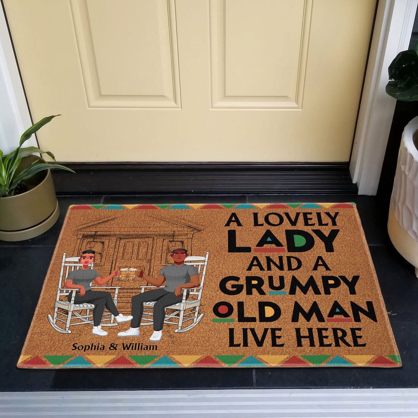 A Lovely Lady And A Grumpy Old Man Live Here - Personalized Doormat