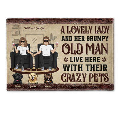 A Lovely Lady And Her Grumpy Old Man Live Here - Personalized Doormat