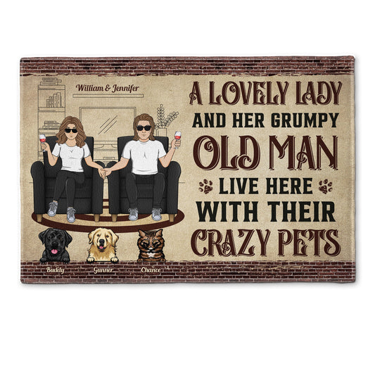 A Lovely Lady And Her Grumpy Old Man Live Here - Personalized Doormat