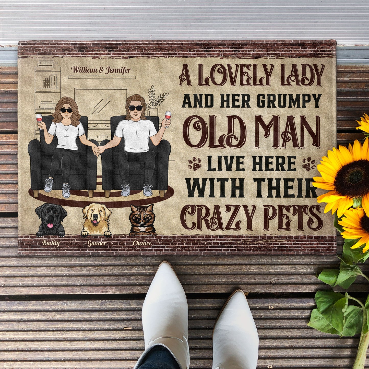 A Lovely Lady And Her Grumpy Old Man Live Here - Personalized Doormat