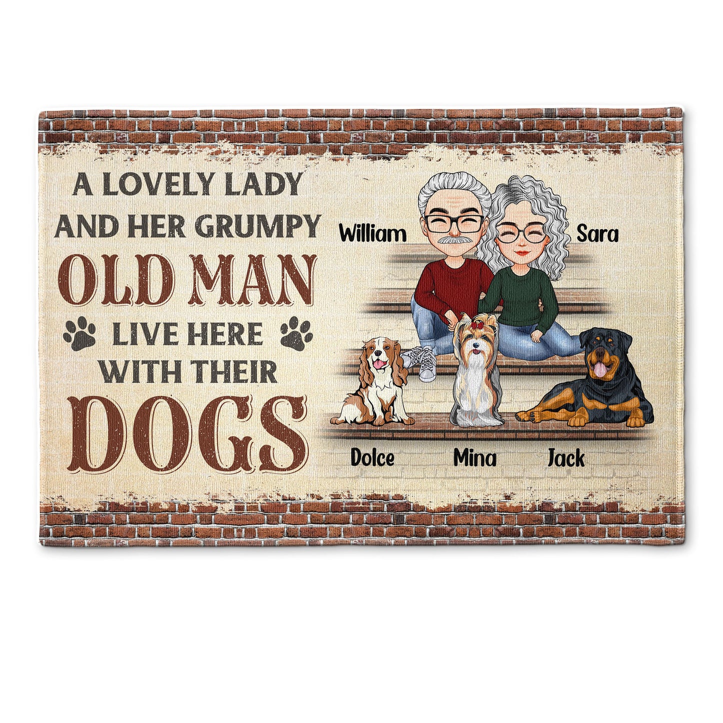 A Lovely Lady And Her Old Man Live Here - Personalized Doormat - New Year Home Decor Gift For Dog Lovers, Cat Lovers