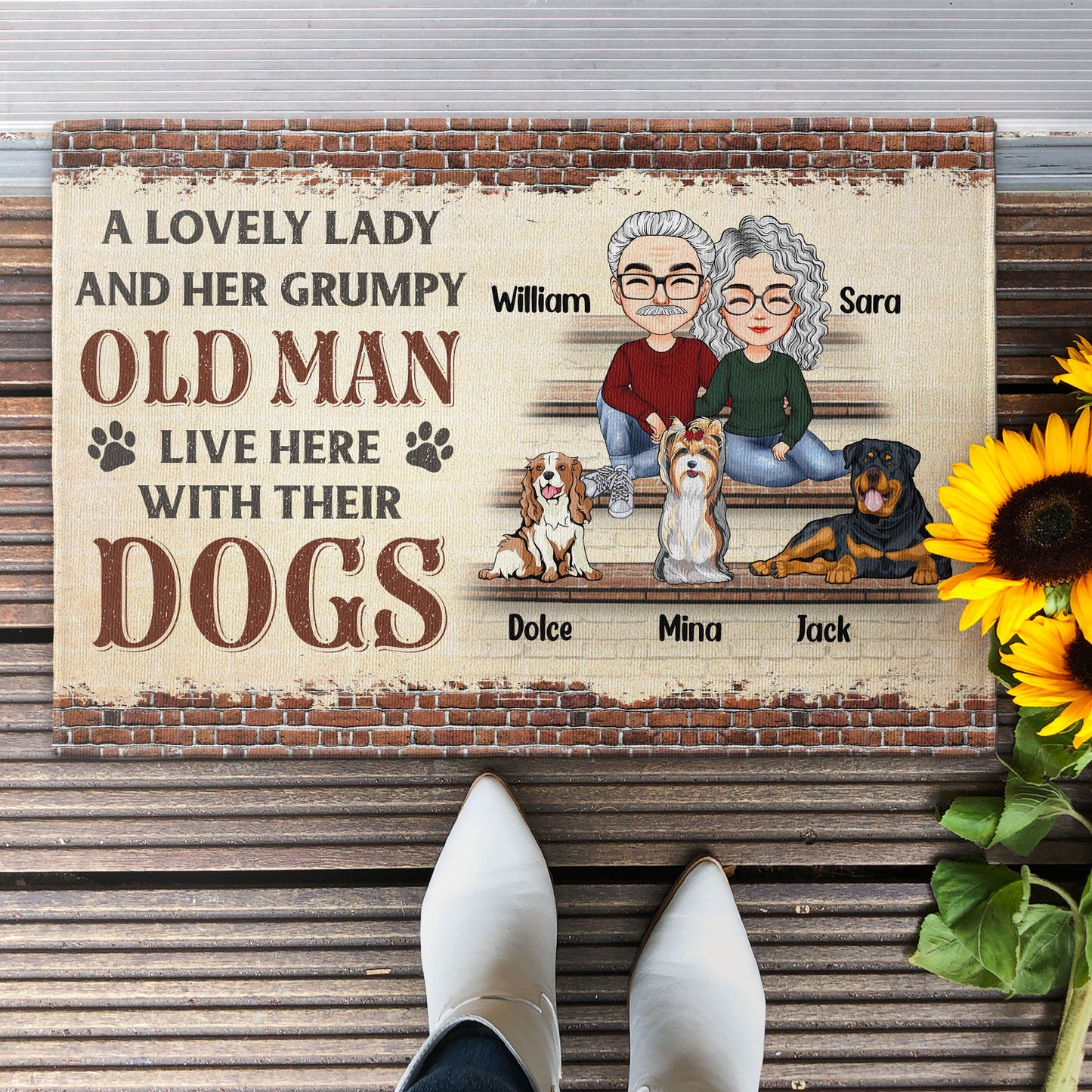 A Lovely Lady And Her Old Man Live Here - Personalized Doormat - New Year Home Decor Gift For Dog Lovers, Cat Lovers