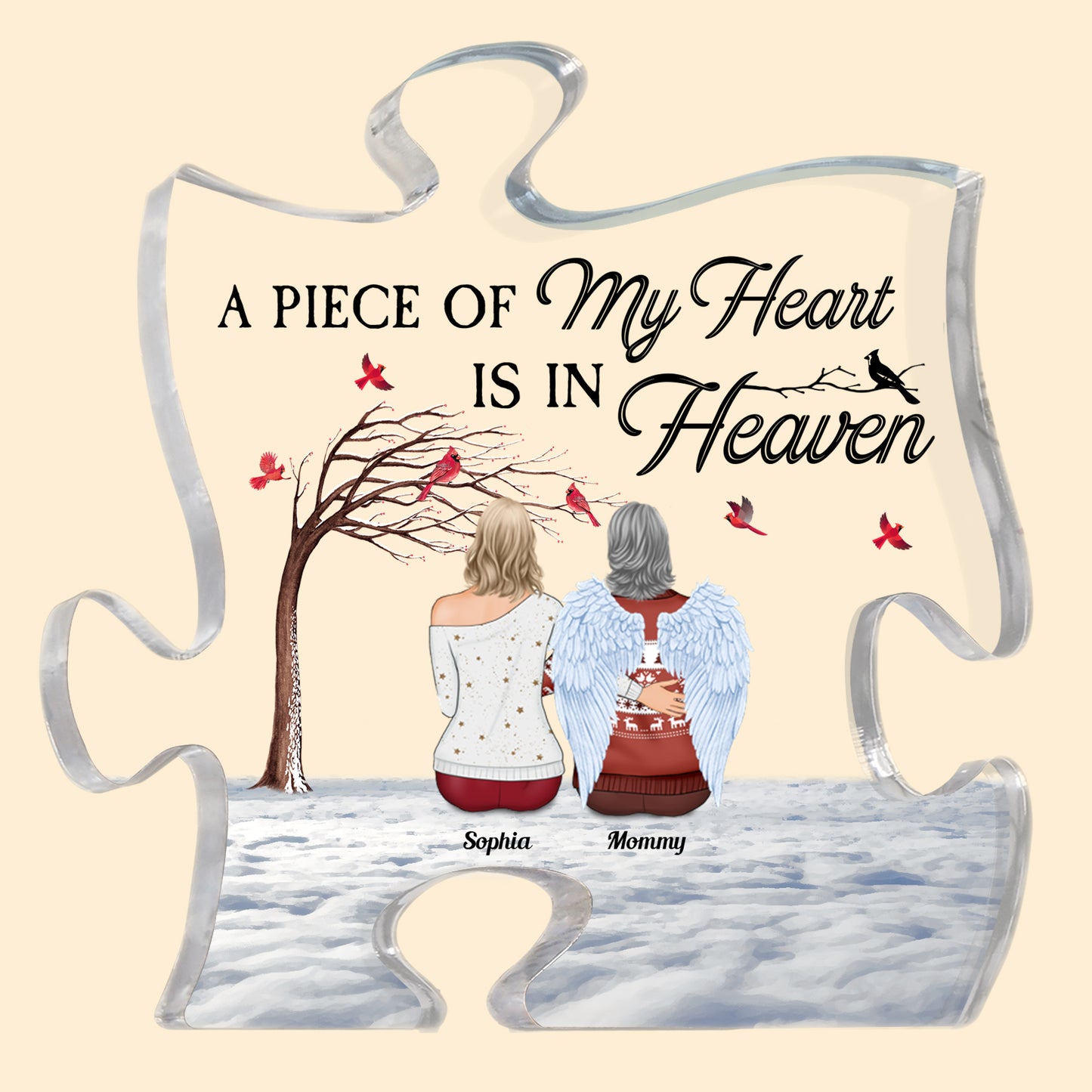 A Piece Of My Heart Is In Heaven - Personalized Puzzle Acrylic Plaque - Memorial Gift For Family, Remembrance, Grief Gift, Sympathy Gift
