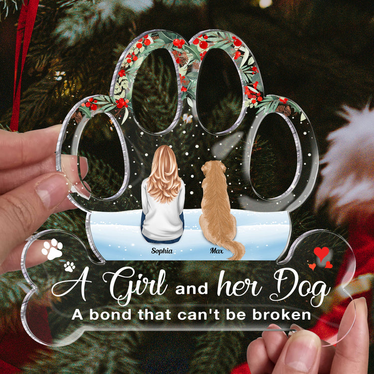 A Girl, Woman, Boy, Man & Dogs A Bond That Can'T Be Broken - Personalized Custom Shaped Acrylic Plaque - Christmas, Loving Gift For Dog Owner, Dog Lover, Dog Mom, Dog Dad