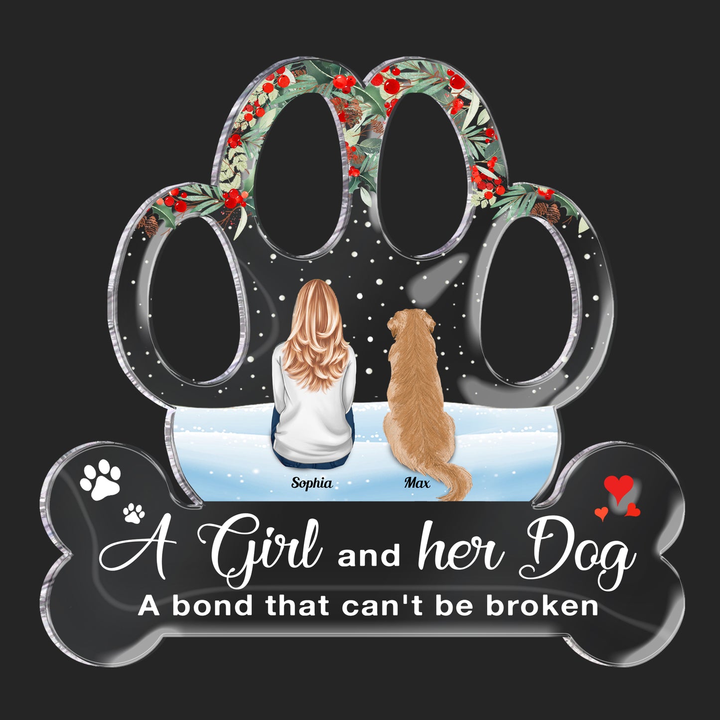 A Girl, Woman, Boy, Man & Dogs A Bond That Can'T Be Broken - Personalized Custom Shaped Acrylic Plaque - Christmas, Loving Gift For Dog Owner, Dog Lover, Dog Mom, Dog Dad