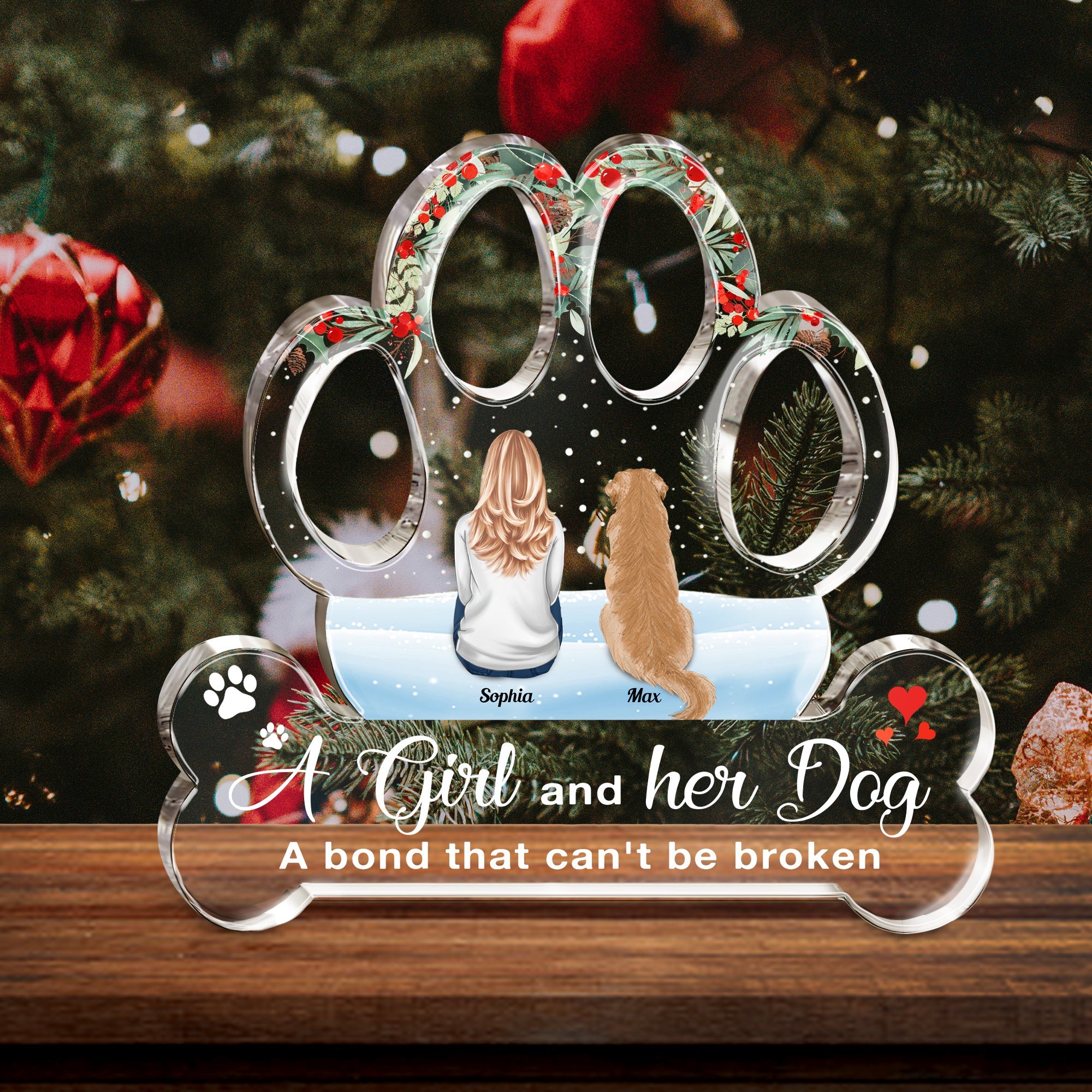 A Girl, Woman, Boy, Man & Dogs A Bond That Can'T Be Broken - Personalized Custom Shaped Acrylic Plaque - Christmas, Loving Gift For Dog Owner, Dog Lover, Dog Mom, Dog Dad
