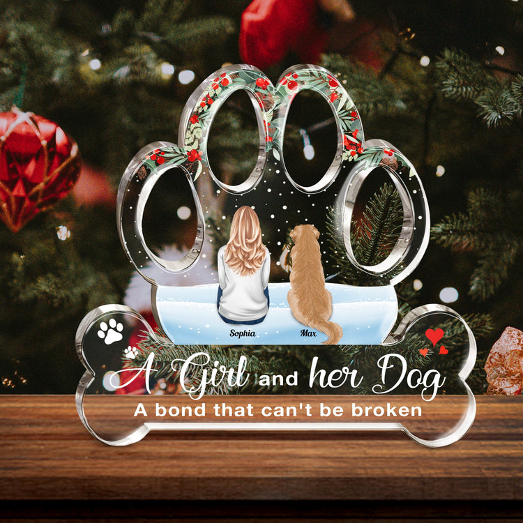 A Girl, Woman, Boy, Man & Dogs A Bond That Can'T Be Broken - Personalized Custom Shaped Acrylic Plaque - Christmas, Loving Gift For Dog Owner, Dog Lover, Dog Mom, Dog Dad