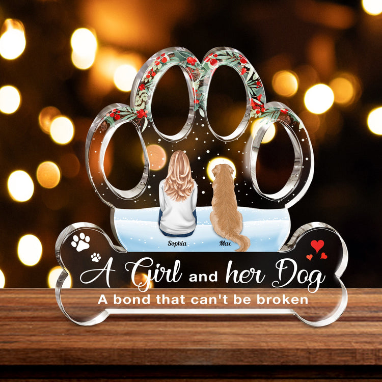 A Girl, Woman, Boy, Man & Dogs A Bond That Can'T Be Broken - Personalized Custom Shaped Acrylic Plaque - Christmas, Loving Gift For Dog Owner, Dog Lover, Dog Mom, Dog Dad