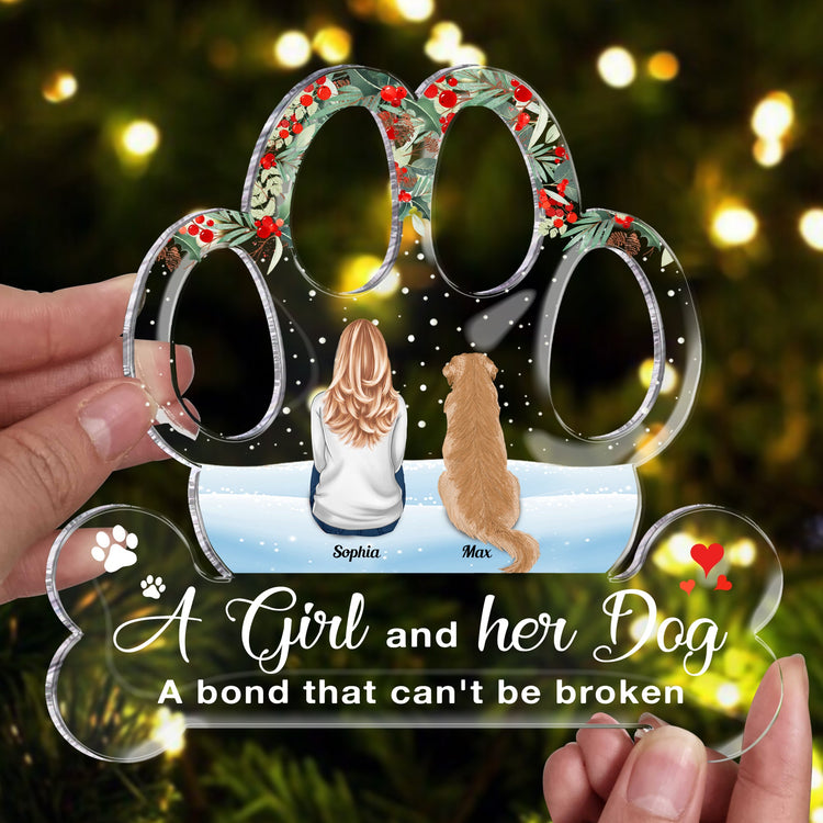 A Girl, Woman, Boy, Man & Dogs A Bond That Can'T Be Broken - Personalized Custom Shaped Acrylic Plaque - Christmas, Loving Gift For Dog Owner, Dog Lover, Dog Mom, Dog Dad