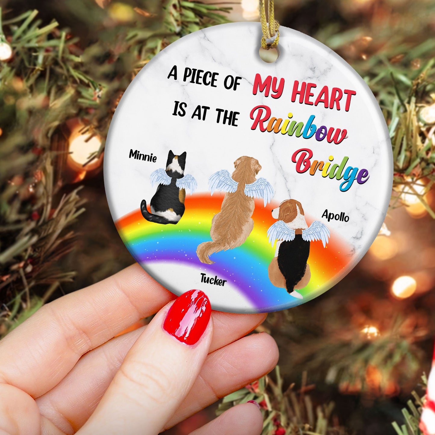 A Piece Of My Heart Is At The Rainbow Bridge - Personalized Ceramic Ornament