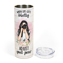 Adjust Your Focus - Personalized Skinny Tumbler - Birthday Gift For Her, Photographer, Photography Lover Media 1 of 5