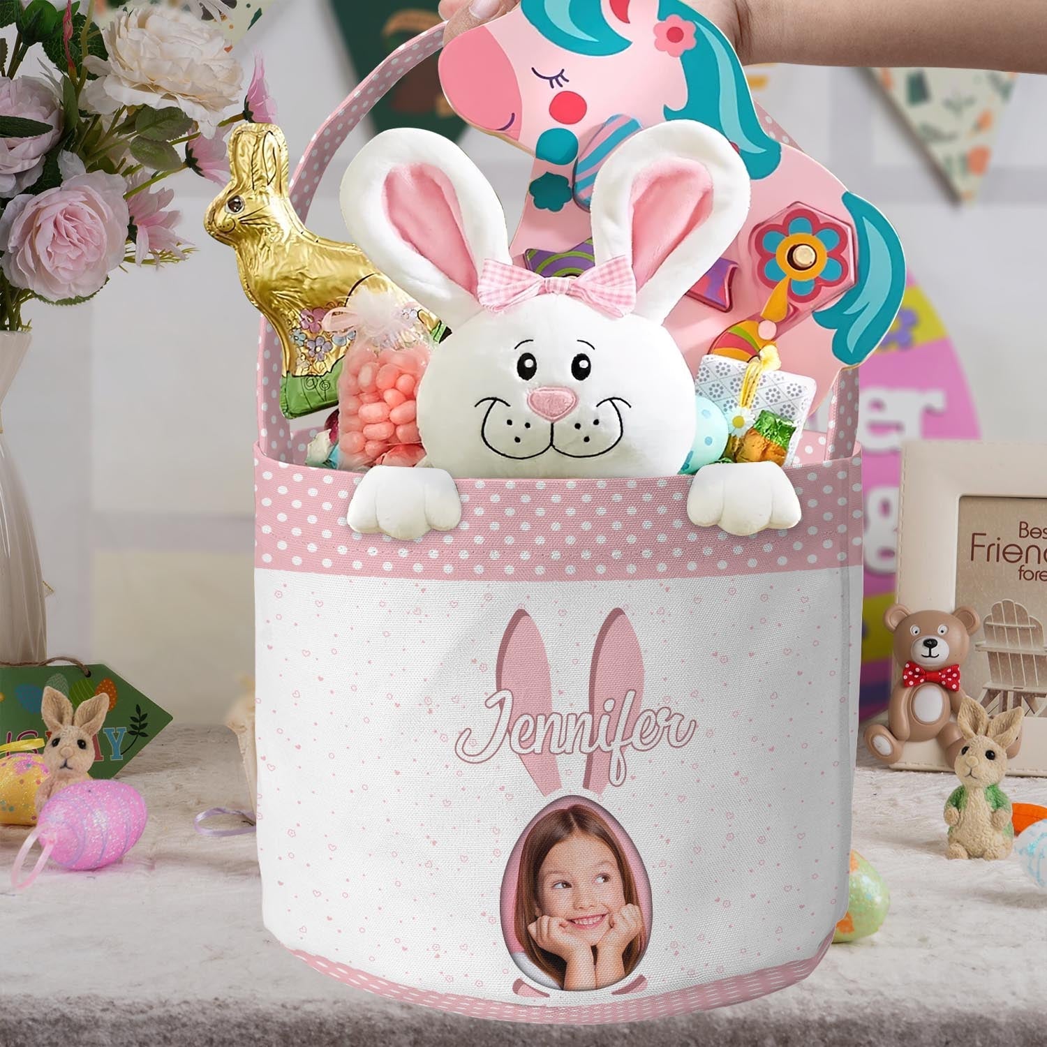 Adorable Easter Basket For Kids With Cute Bunnies - Personalized Easter Basket