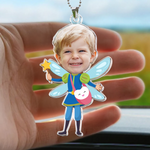 Adorable Kids Wear Tooth Fairy Costume - Personalized Photo Rear View Mirror Accessory
