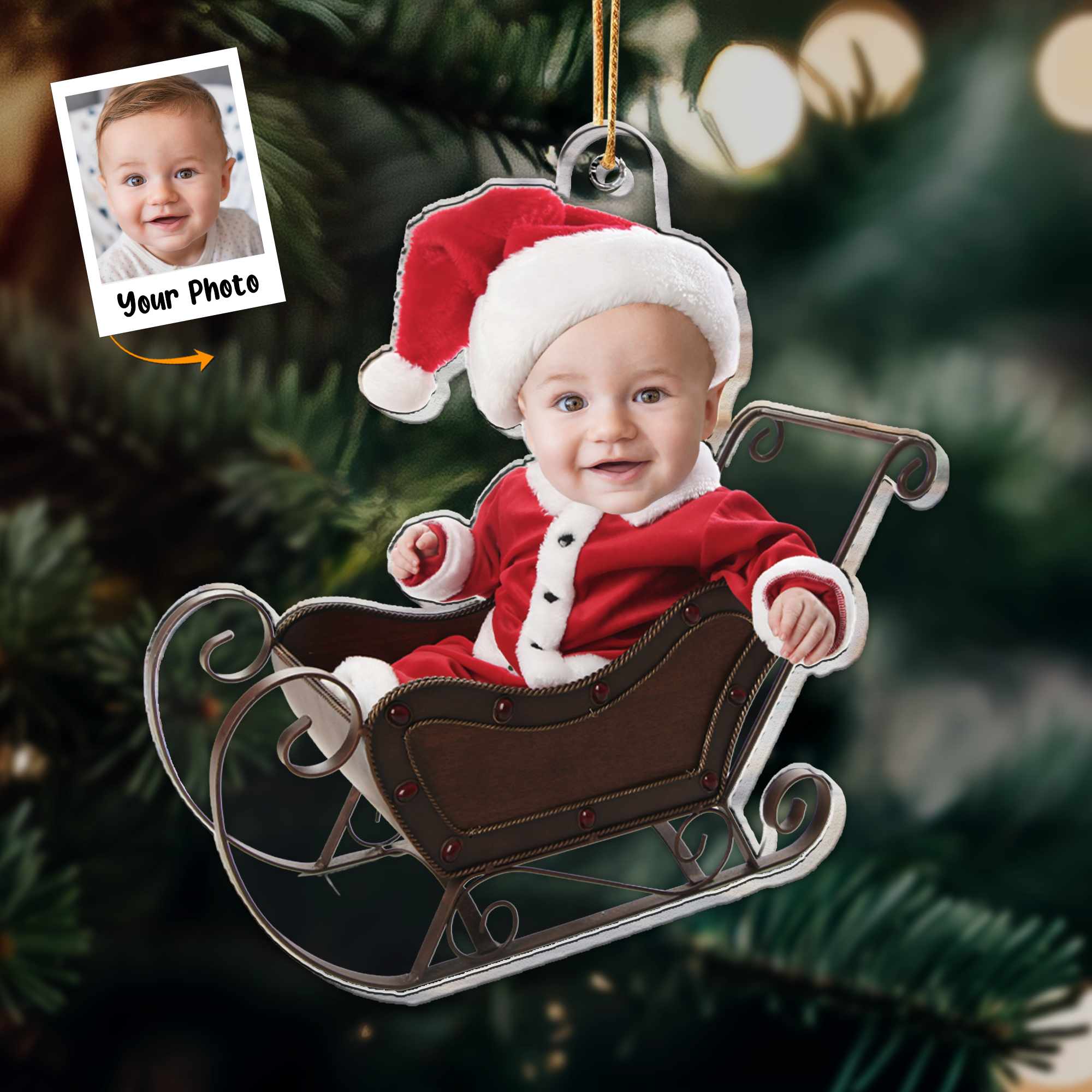 Adorable Newborn Baby - Personalized Babys Photo First Christmas Ornament