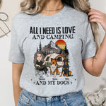All I Need Is Love, Camping & Dogs - Personalized Shirt