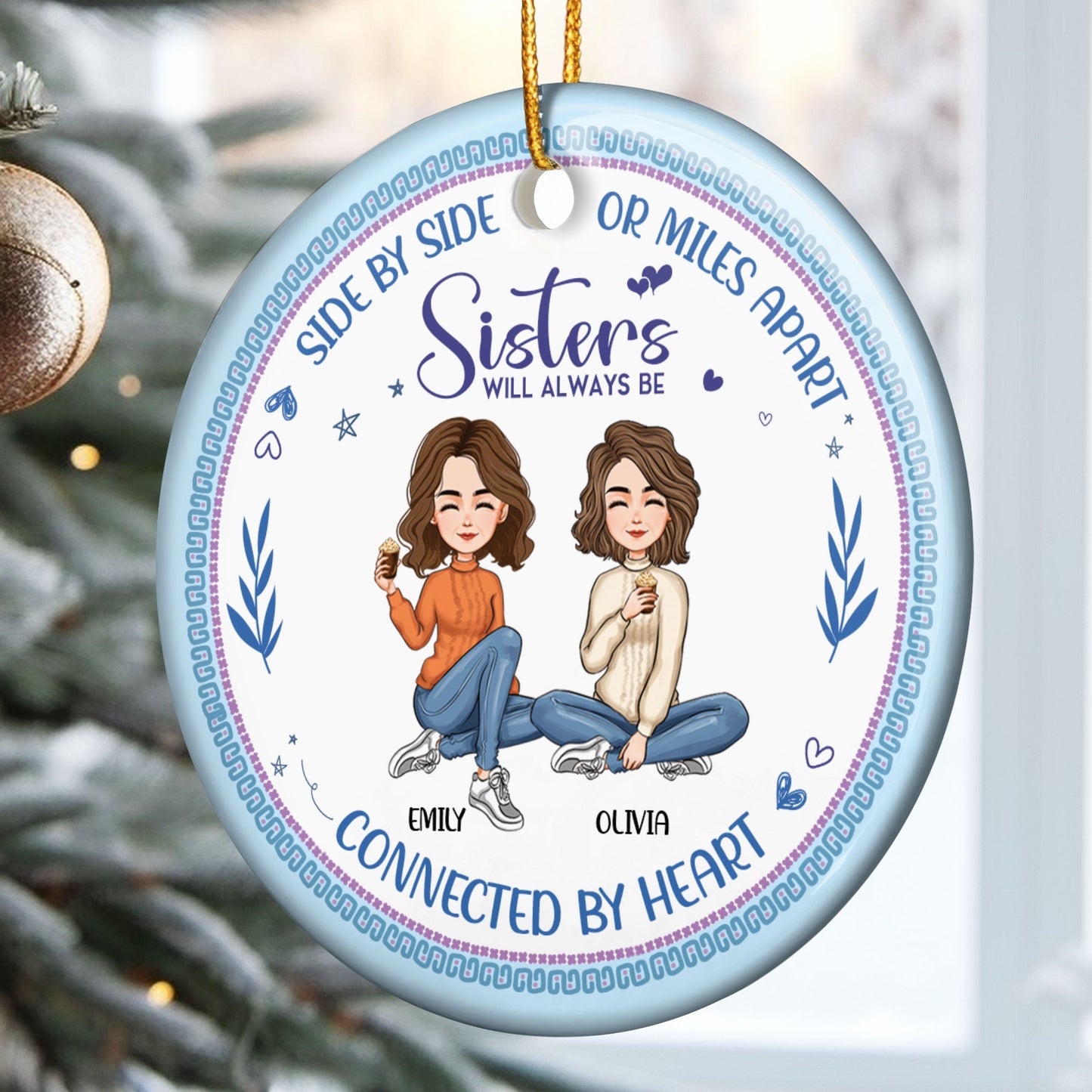 Always Be Connected By Heart - Personalized Ceramic Ornament