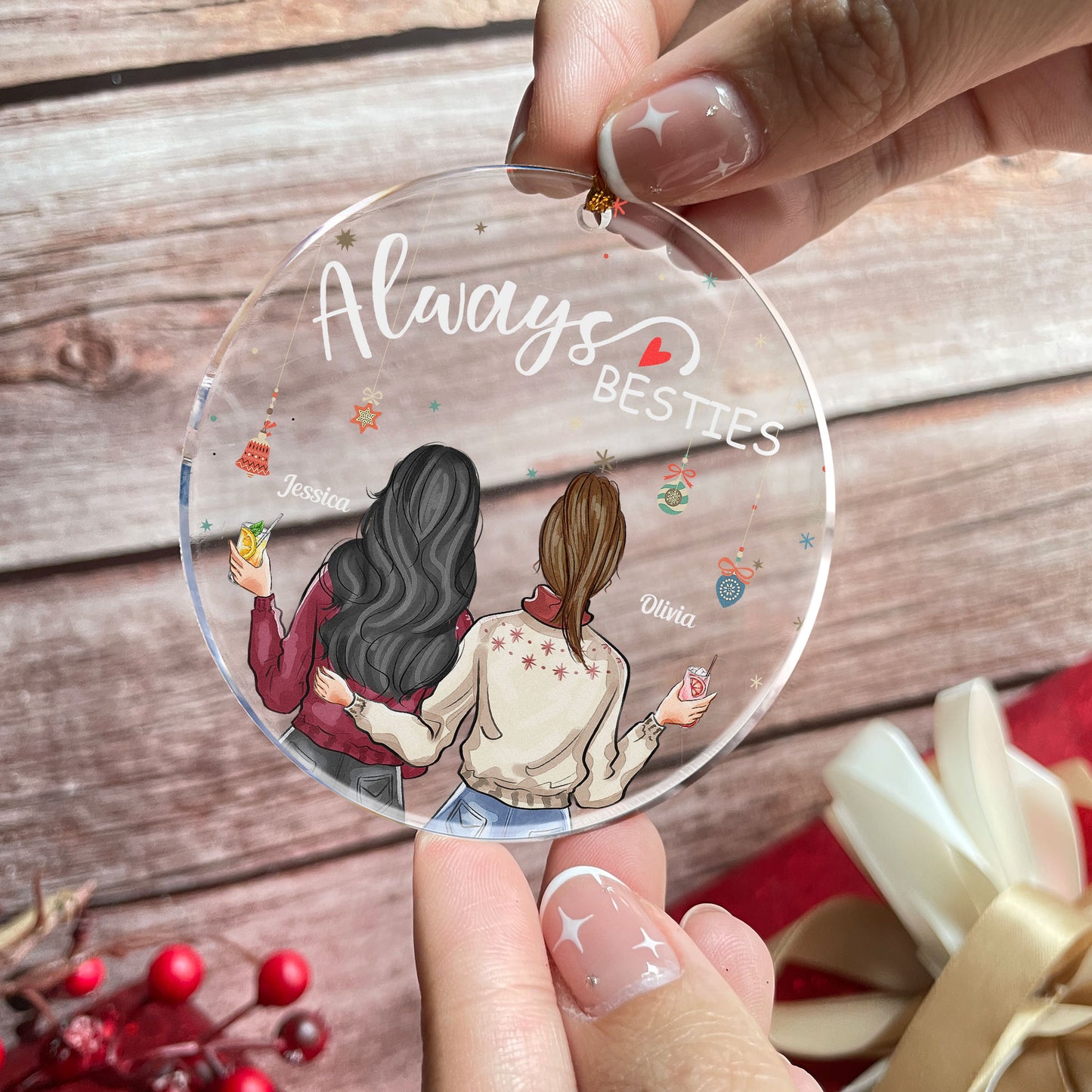Always Besties - Personalized Circle Acrylic Ornament