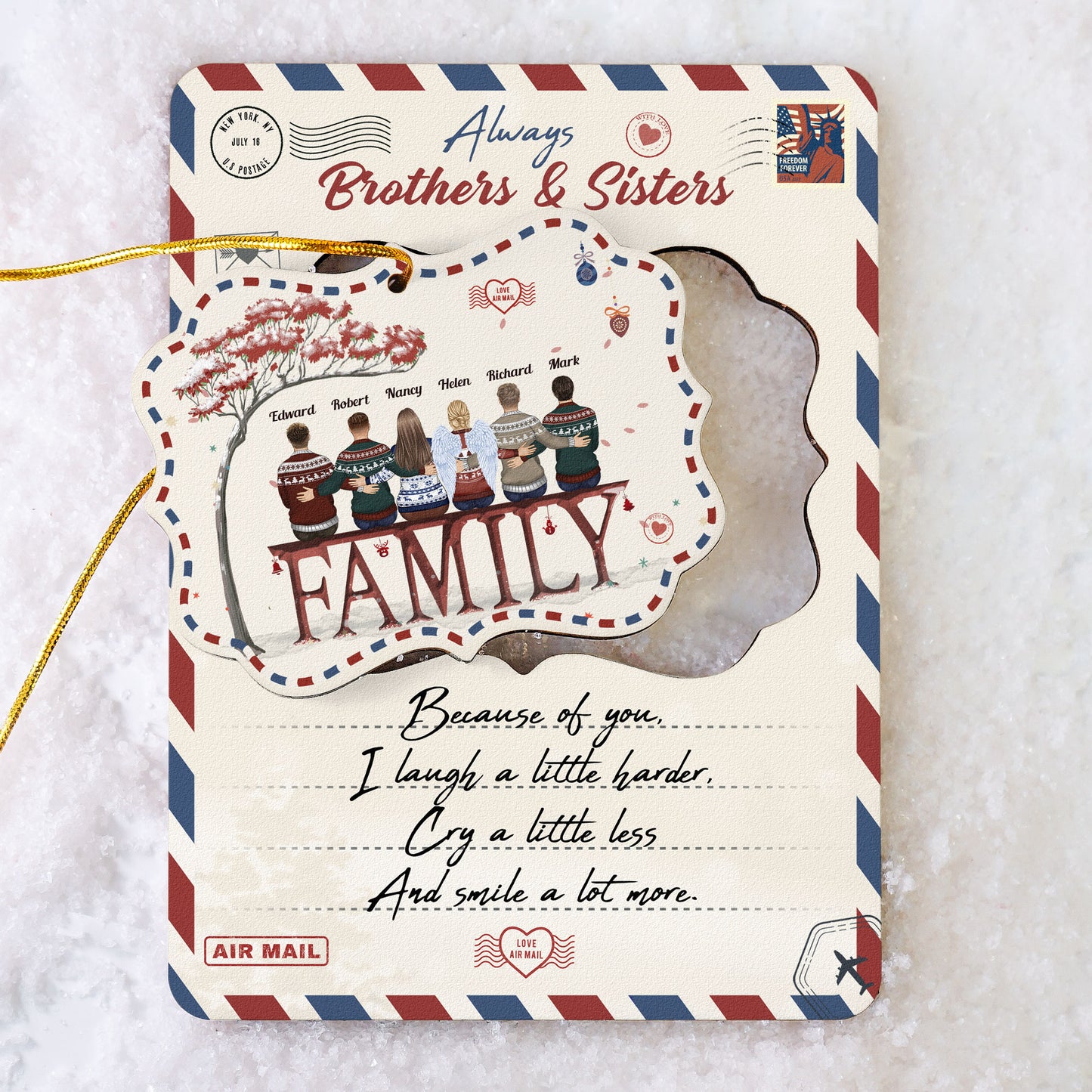Always Brothers And Sisters - Personalized Christmas Wooden Card With Pop Out Ornament - Christmas Gift For Brothers, Sisters