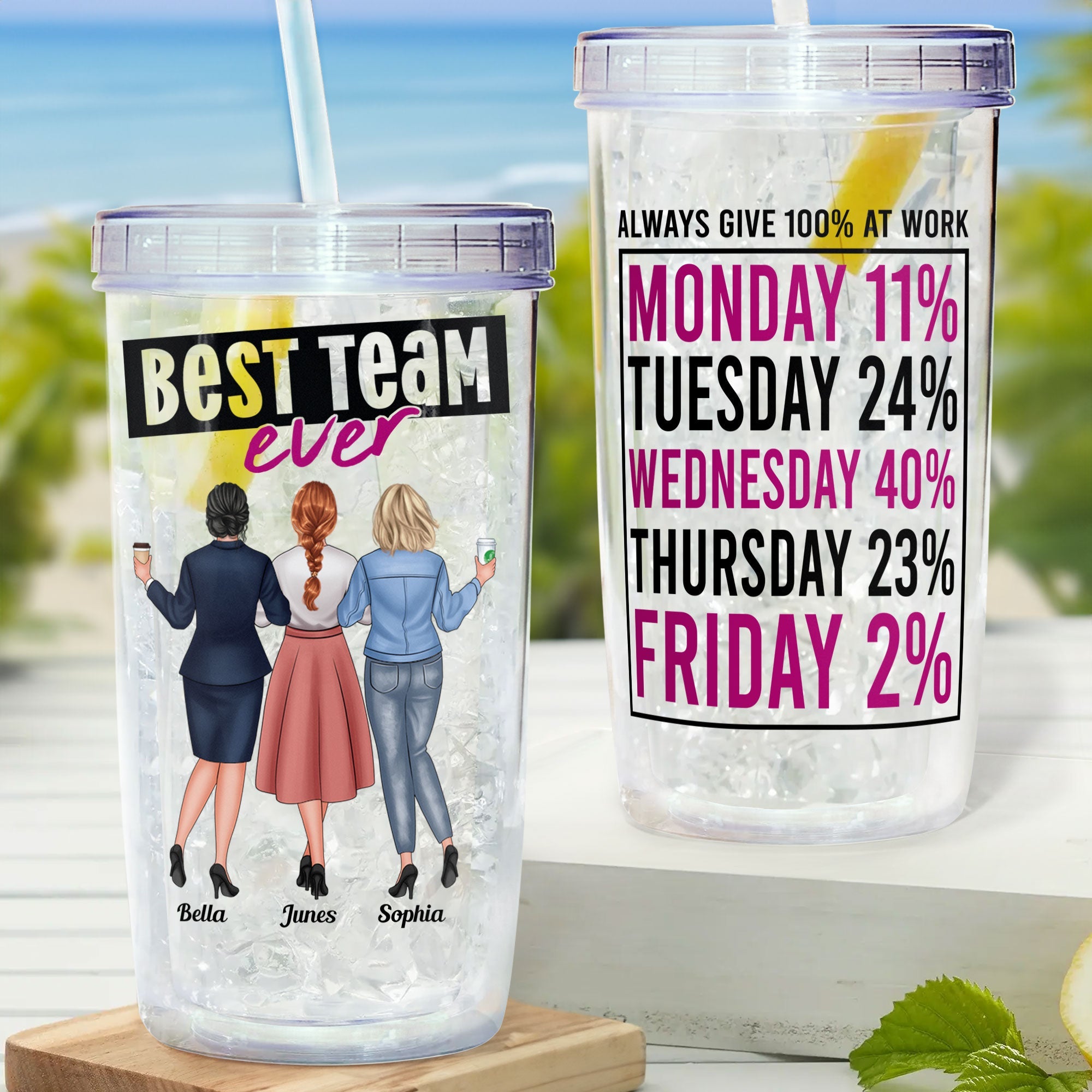 Always Give 100% At Work  - Personalized Acrylic Tumbler With Straw