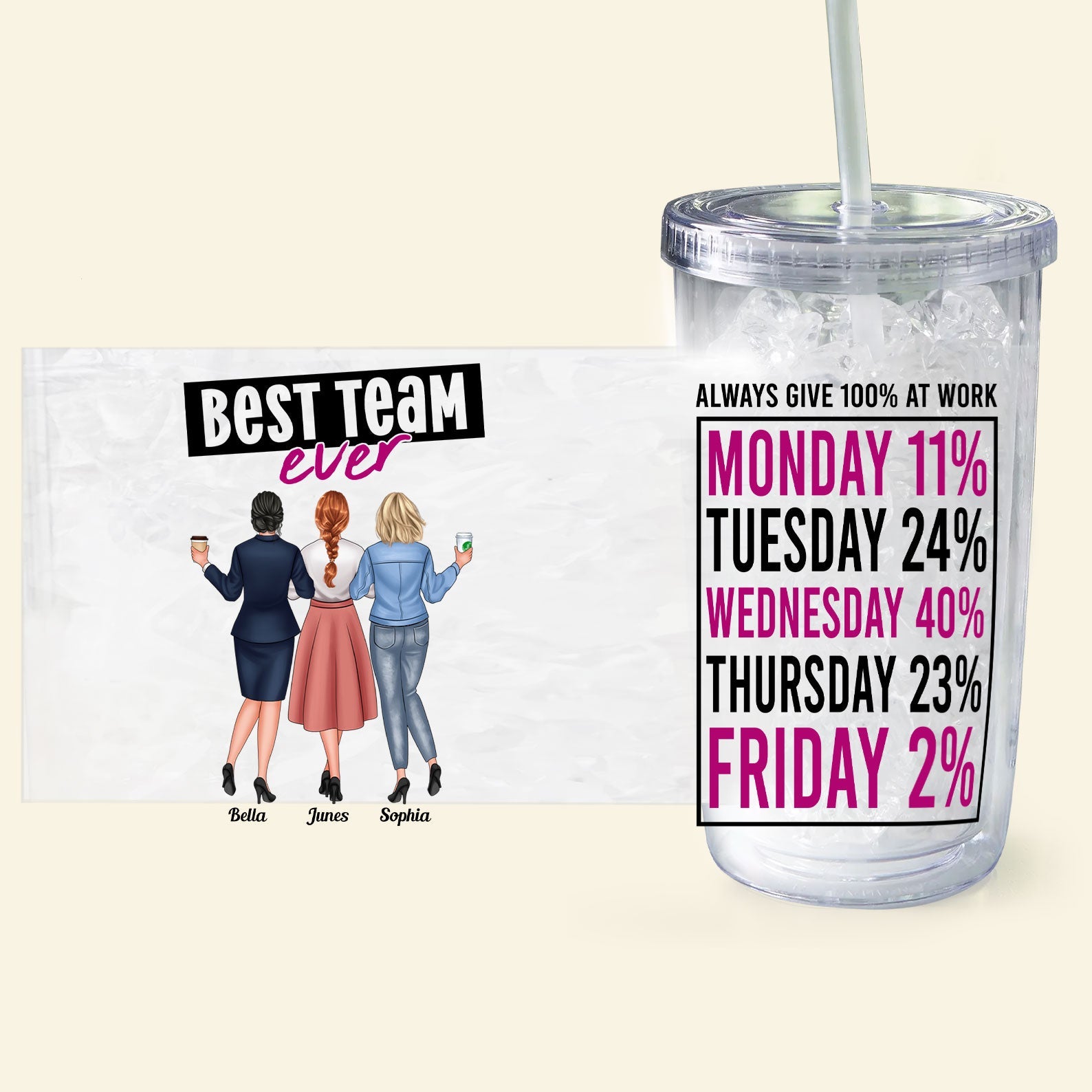 Always Give 100% At Work  - Personalized Acrylic Tumbler With Straw