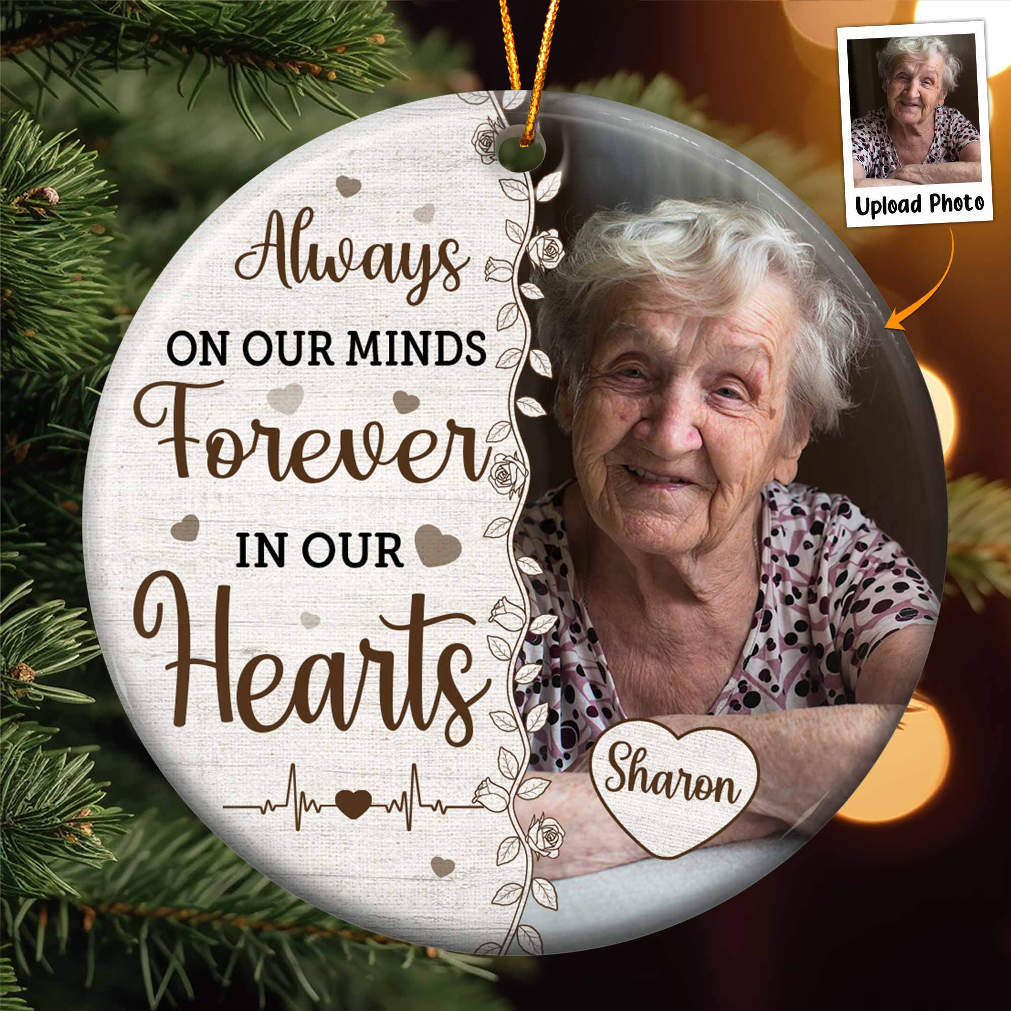 Always On Our Minds Forever In Our Hearts - Personalized Ceramic Photo Ornament