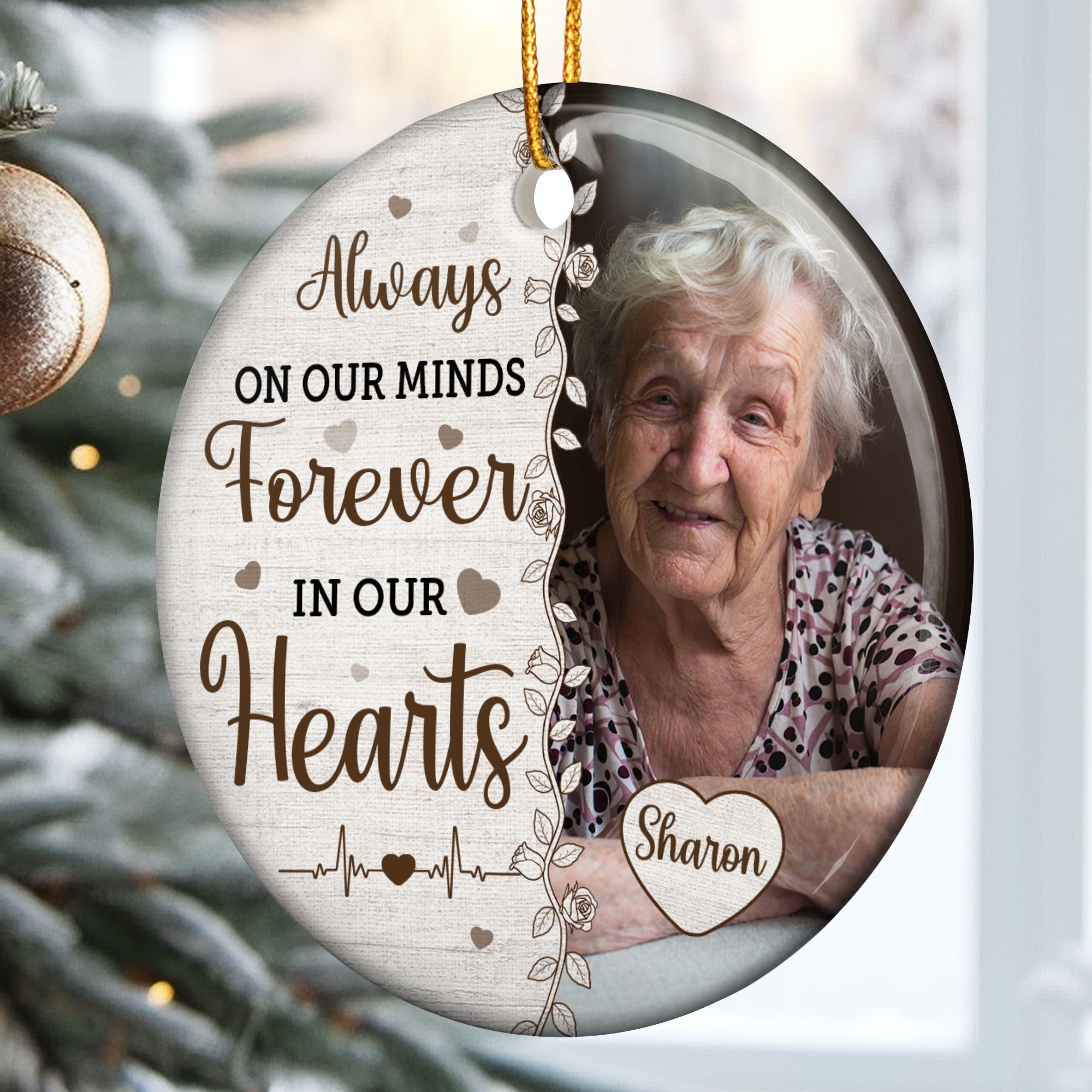 Always On Our Minds Forever In Our Hearts - Personalized Ceramic Photo Ornament