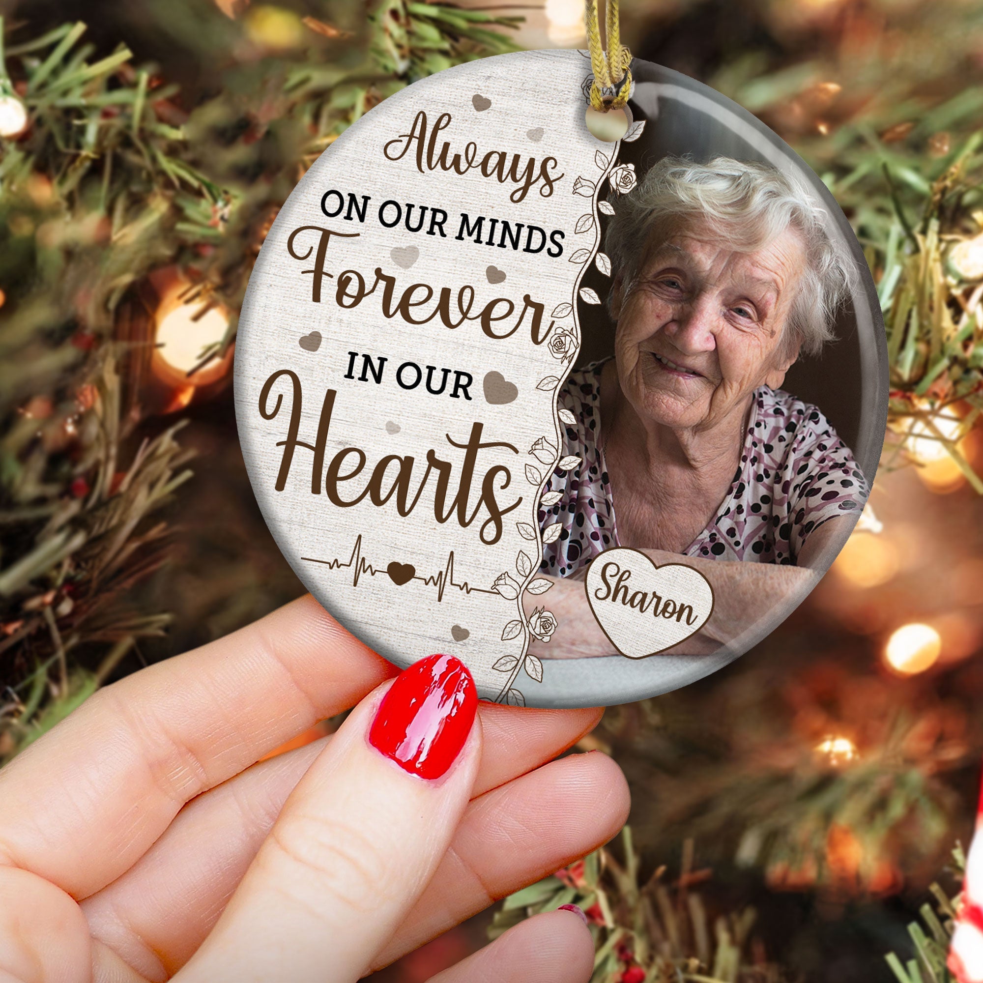 Always On Our Minds Forever In Our Hearts - Personalized Ceramic Photo Ornament