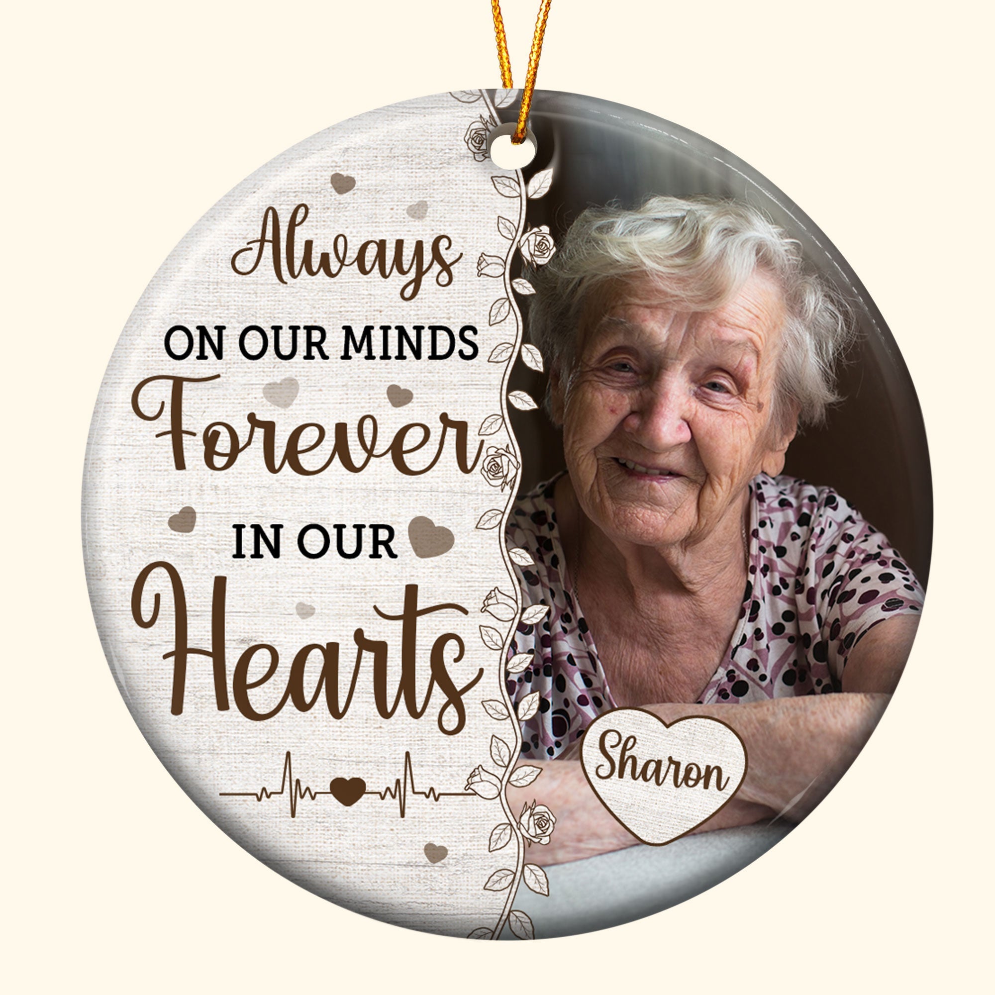 Always On Our Minds Forever In Our Hearts - Personalized Ceramic Photo Ornament