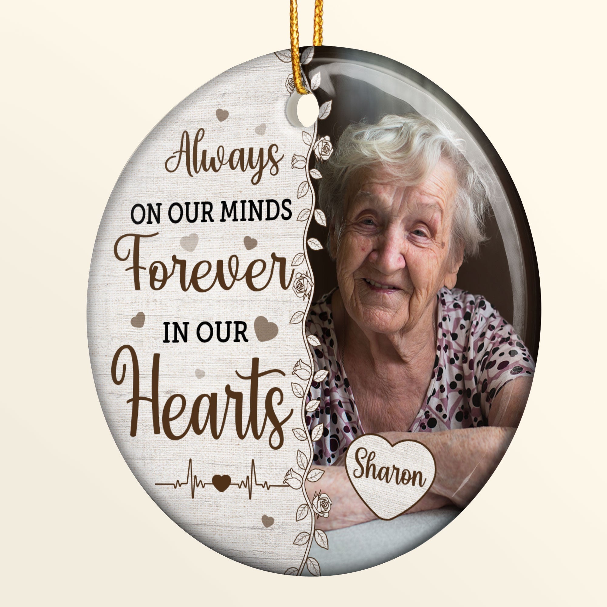 Always On Our Minds Forever In Our Hearts - Personalized Ceramic Photo Ornament