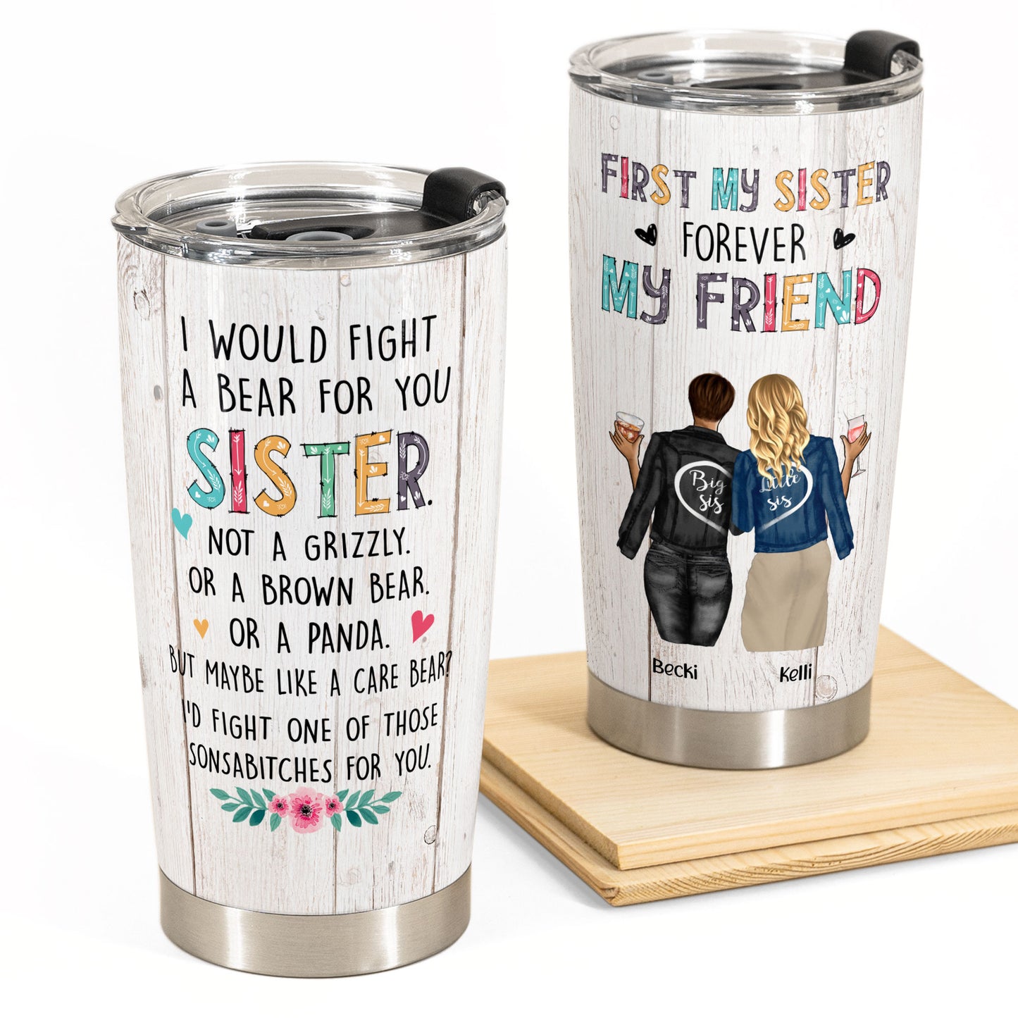 Always Sister - Personalized Tumbler Cup - Denim Girls Standing