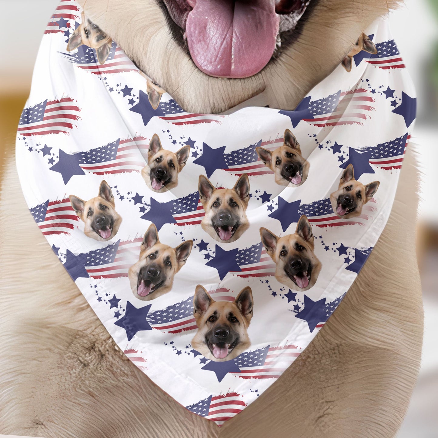 American Flag Bandana Dog Custom Face - Personalized Photo Bandana Collar