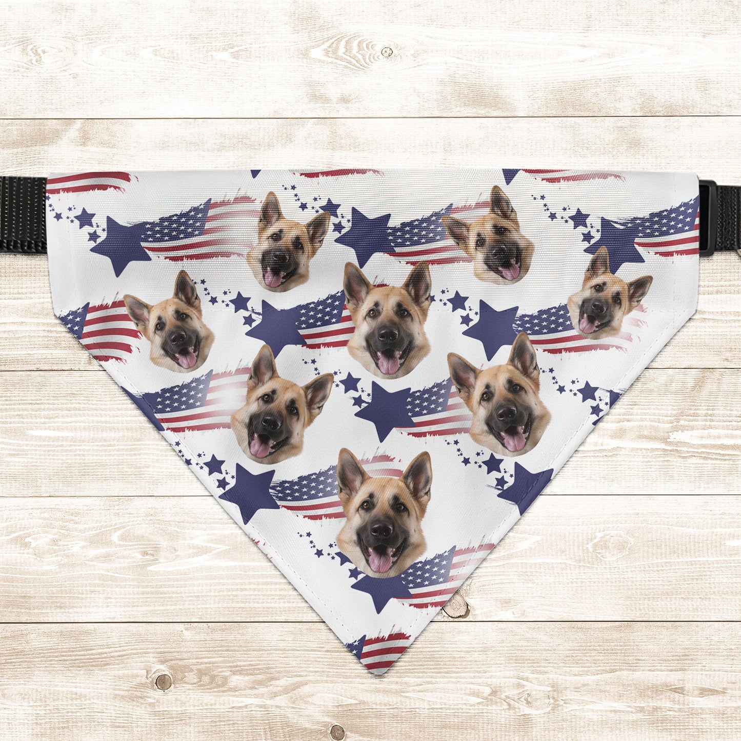 American Flag Bandana Dog Custom Face - Personalized Photo Bandana Collar