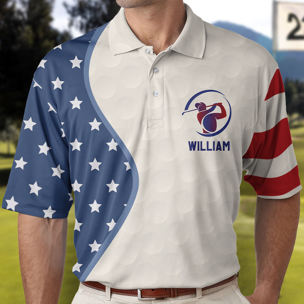 American Flag Vintage Style Gift For Golf Lovers - Custom Golf Shirt