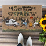 An Old Camper Lives Here With The Spark Of His Life - Personalized Doormat