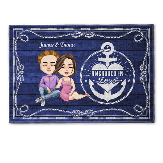 Anchored In Love - Personalized Doormat - Birthday, Anniversary Gift For Family, Husband, Wife, Lover