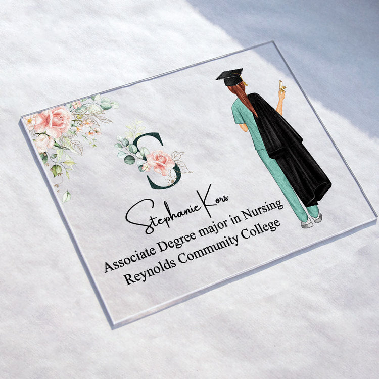 And Off She Went To Save The World - Personalized Acrylic Plaque - Graduation, Nurse School Gift For Nurse, Graduate Students, Daughter, Granddaughter, Friends