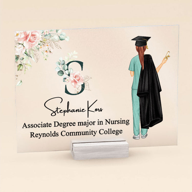 And Off She Went To Save The World - Personalized Acrylic Plaque - Graduation, Nurse School Gift For Nurse, Graduate Students, Daughter, Granddaughter, Friends