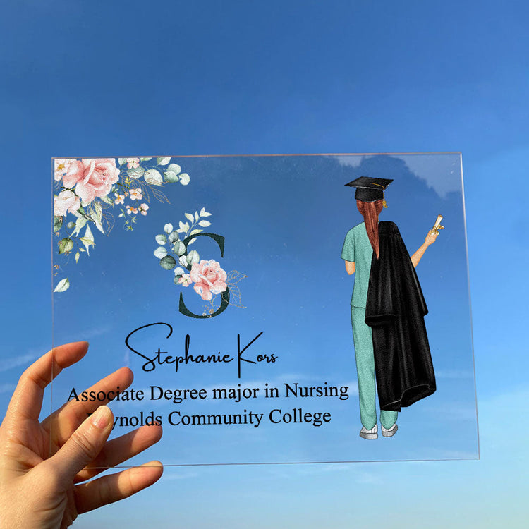 And Off She Went To Save The World - Personalized Acrylic Plaque - Graduation, Nurse School Gift For Nurse, Graduate Students, Daughter, Granddaughter, Friends