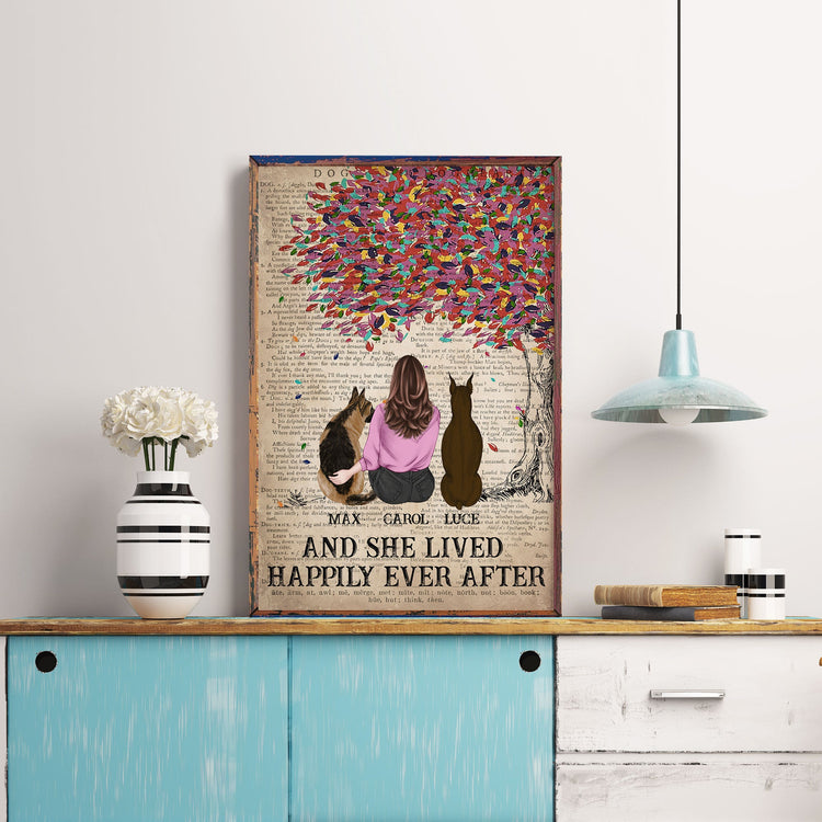 And She Lived Happily Ever After - Personalized Poster/Canvas - Gift For Dog Lover - Dictionary Template