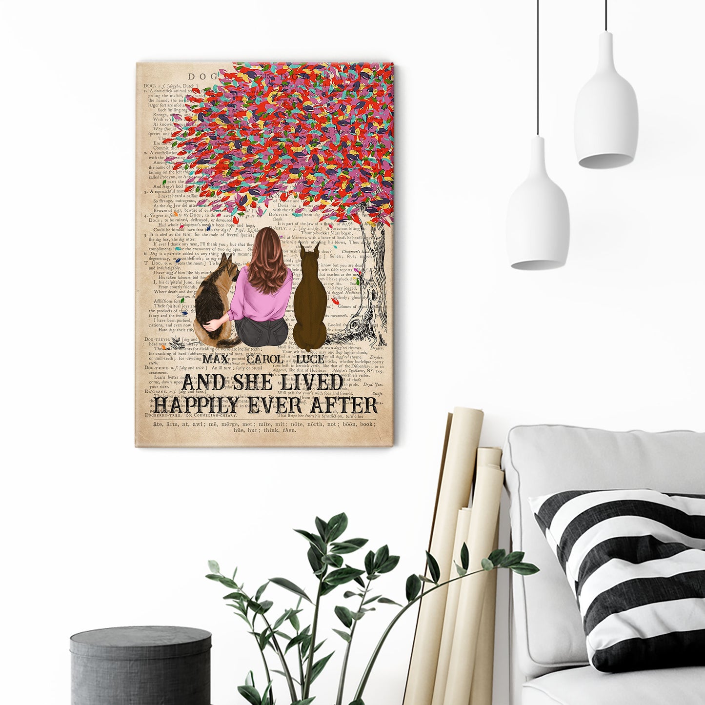 And She Lived Happily Ever After - Personalized Poster/Canvas - Gift For Dog Lover - Dictionary Template