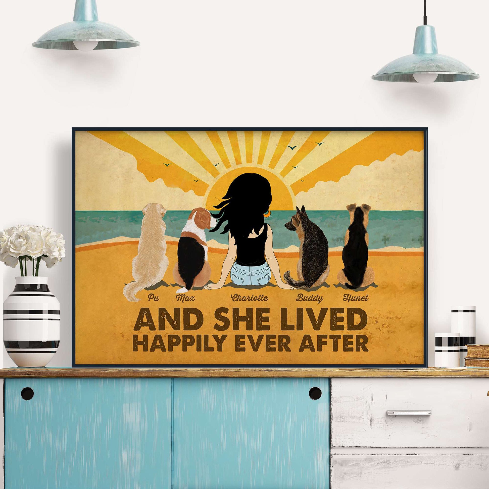 And She Lived Happily Ever After - Personalized Poster/Canvas - Gift For Dog Mom, Dog Mother, Fur Mama, Dog Lovers