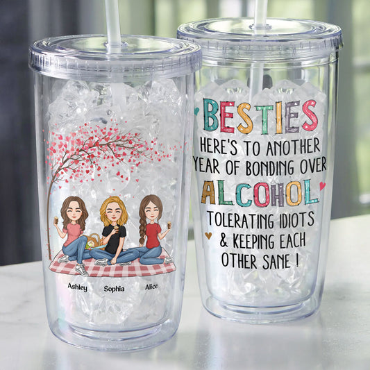 Another Year Of Bonding Over Alcohol - Personalized Acrylic Tumbler With Straw