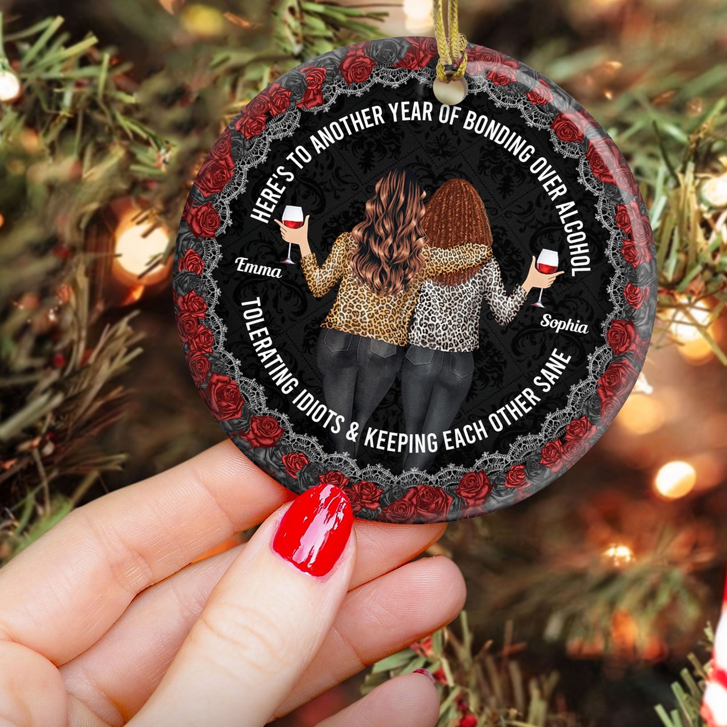 Another Year Of Bonding Over Alcohol - Personalized Ceramic Ornament