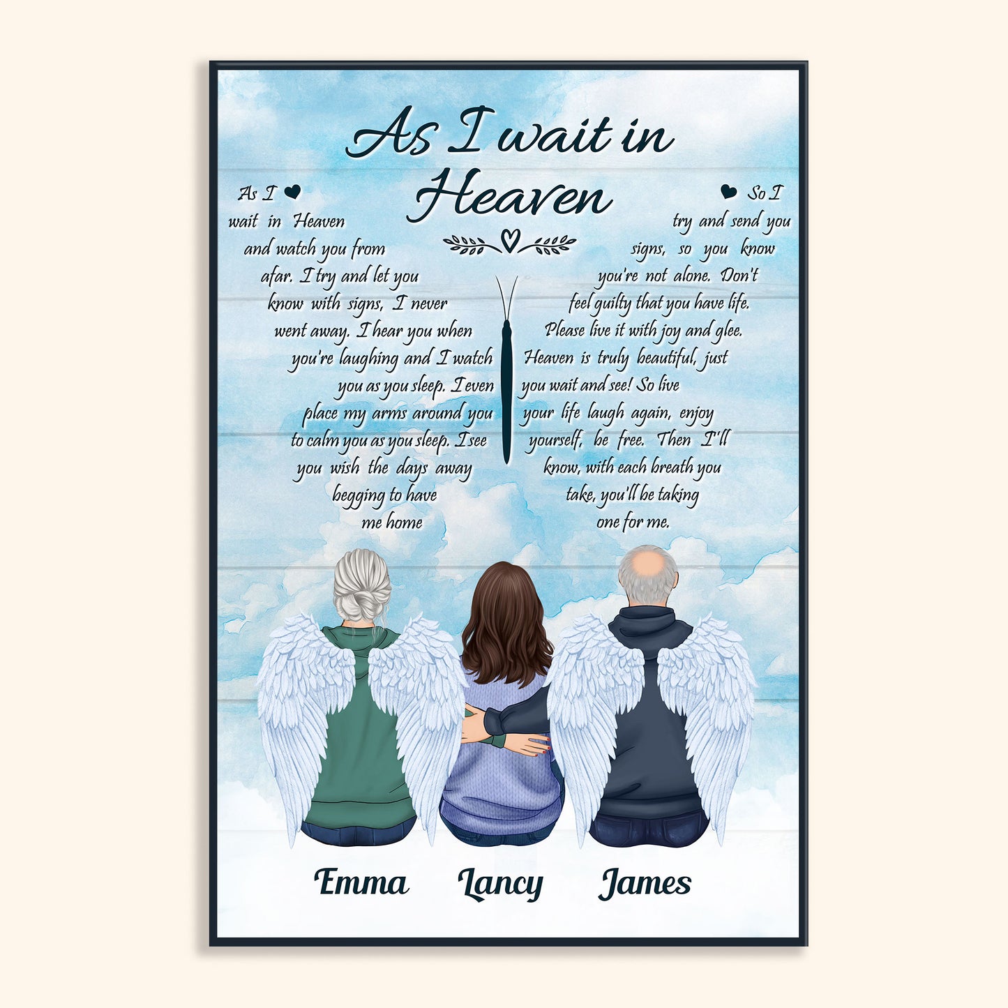 As I Wait In Heaven - Personalized Poster/Wrapped Canvas - Memorial Grief For Family, Grief Canvas, Sympathy Canvas, Comfort Gift