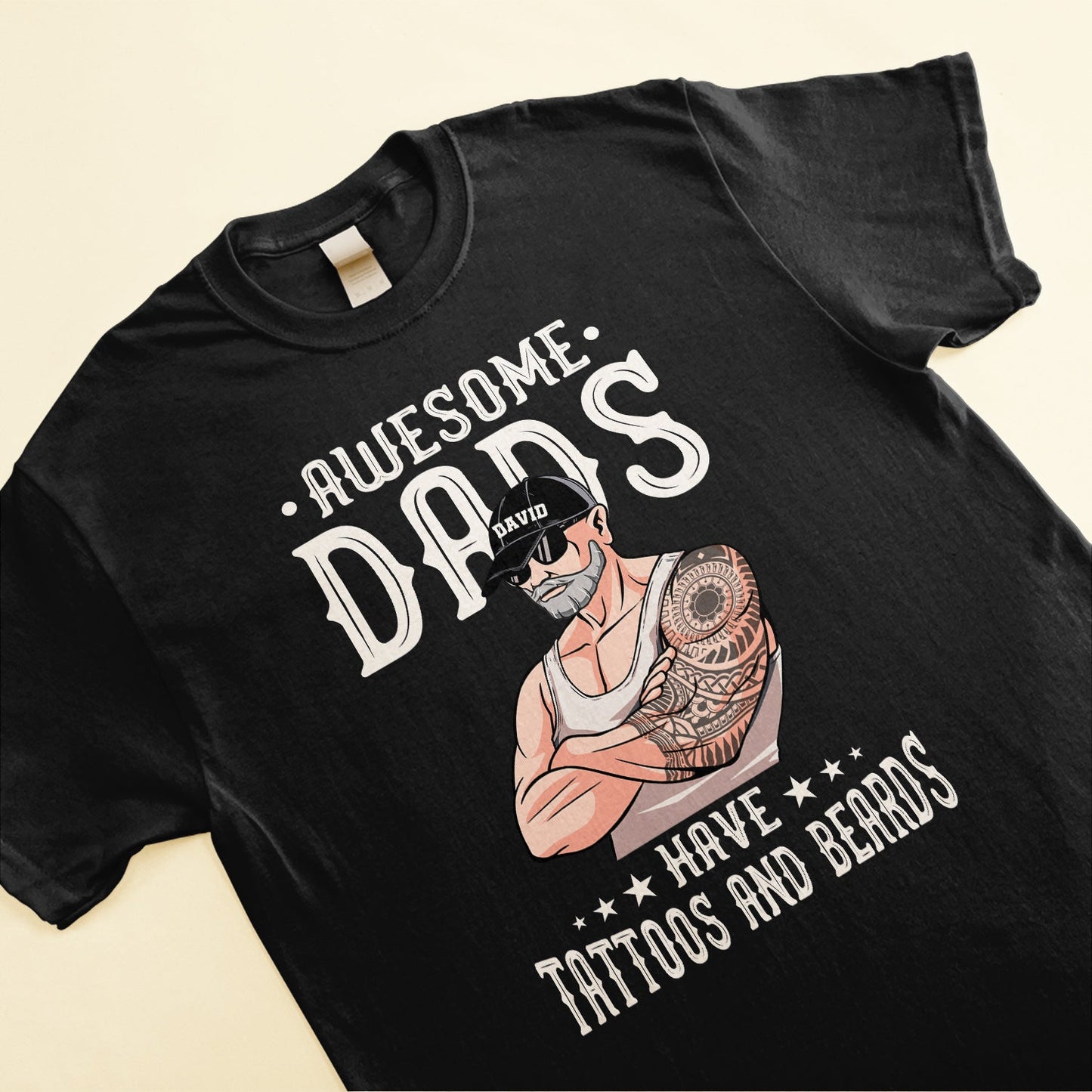 Awesome Dads Have Tattoos And Beards - Personalized Shirt - Birthday Gift, Funny Father's Day Gift For Dad, Step Dad, Husband - Gift From Wife, Daughters, Sons