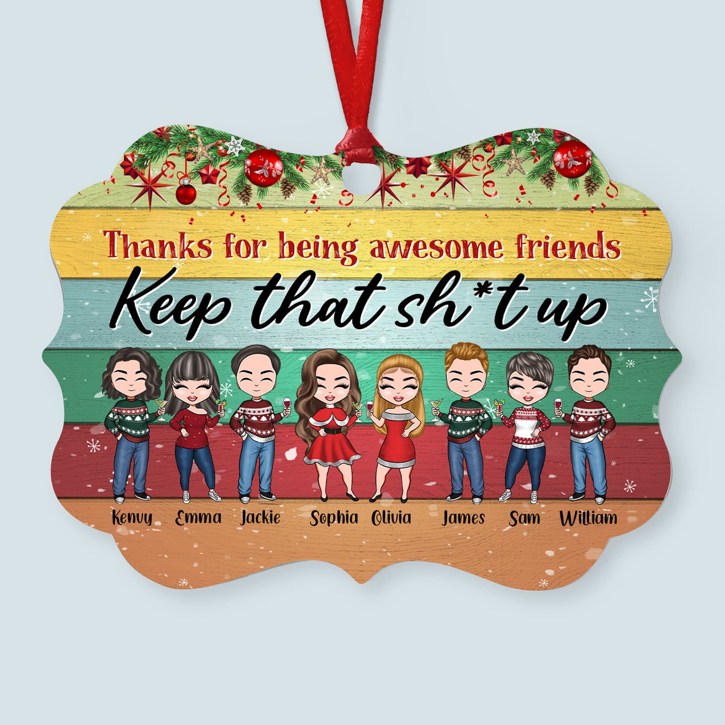 Awesome Friends Keep It Up - Personalized Aluminum Ornament - Christmas Gift For Besties - Chibi Friends