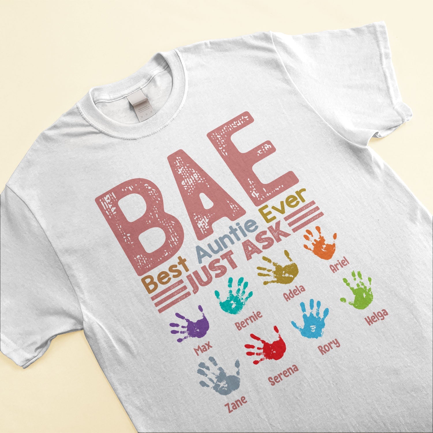 B.A.E Best Auntie Ever Handprints - Personalized Shirt - Birthday, Christmas Gift For Aunts, Aunties