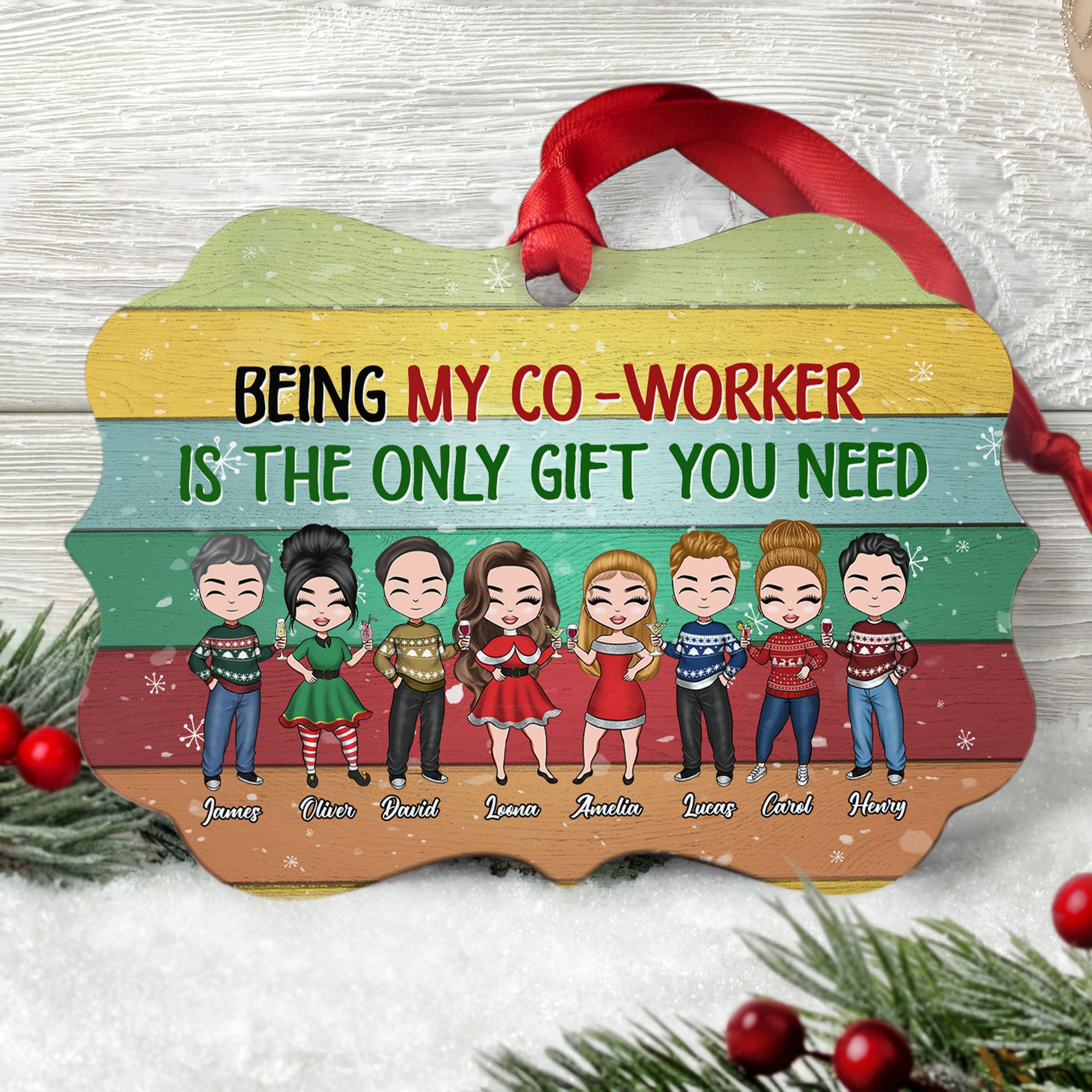 Being My Co-Worker Is The Only Gift You Need - Personalized Aluminum Ornament - Christmas Gift Co-worker Ornament For Work Besties - Xmas Chibi